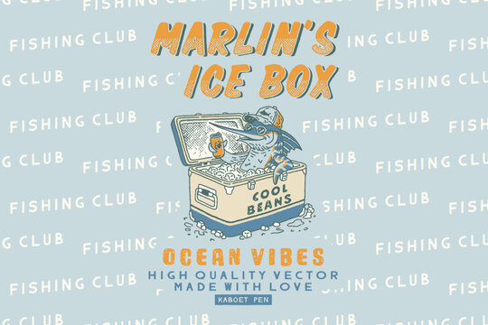 marlin illustration fishing graphic cartoon design ocean badge fish vintage