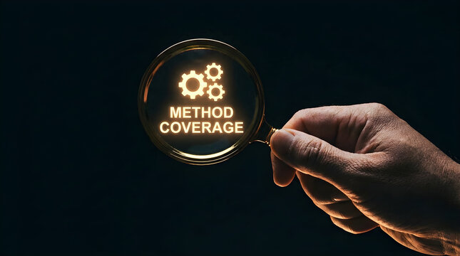 Magnifying glass examining glowing method coverage text