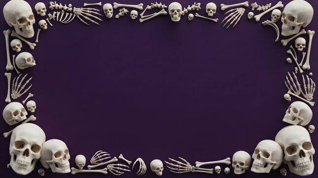 Spooky human skull and bone frame border design for a creative halloween template background invitation card
