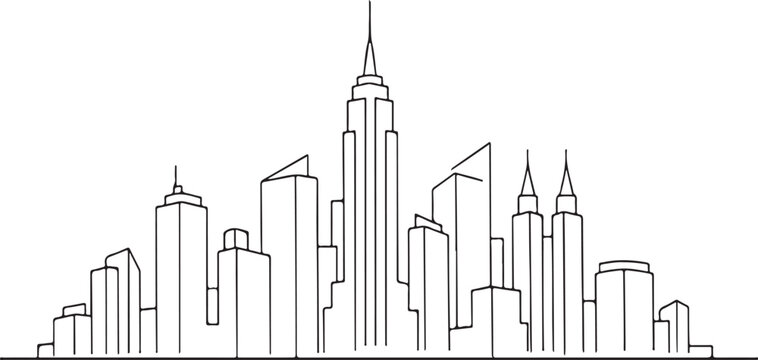 Skyscrapers icon vector. City skyline sign. Urban architecture logo line art vector