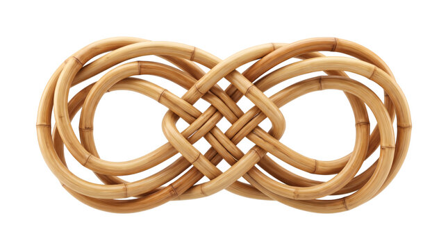 An infinity symbol shape made from intertwined natural rattan or bamboo sticks.