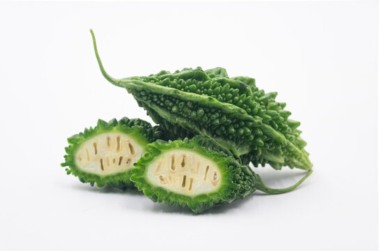 Raw Bitter Melon Isolated on White Background