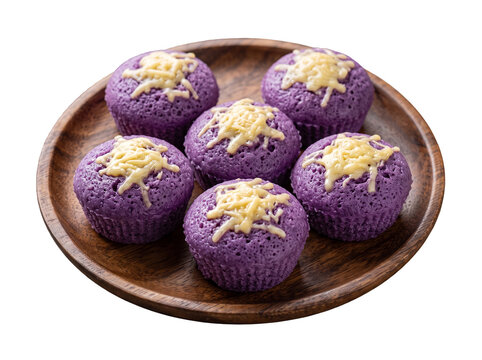 Ube puto Filipino purple steamed rice cakes isolated on transparent background