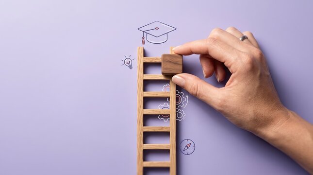 woman climbing ladder to education success
