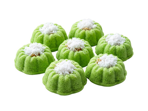 Putu ayu Indonesian pandan coconut cakes isolated on transparent background