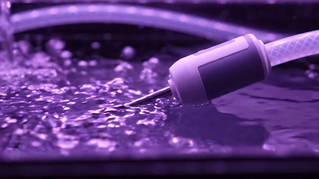 Smart Vertical Agriculture Irrigation Sensor Monitoring Water Flow Hydroponic Growing System with Purple Lighting, Nutrient Circulation, Transparent Tubing, Resource Control, and Sustainable Crop