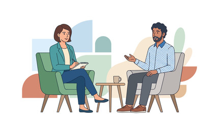 Fototapeta premium Therapy session with counselor and patient discussing mental health, vector illustration