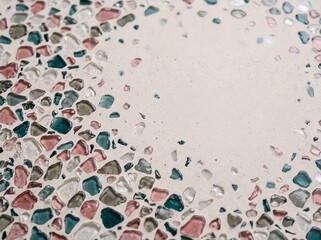 Fototapeta premium Recycled Cosmetic Glass Aggregate in Rose Teal and Clear Quartz