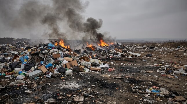 Plastic waste burning in toxic dump site causing environmental pollution