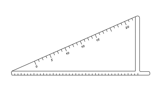 Right triangle ruler with measurements white background.