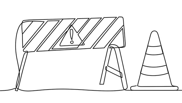 Road barrier and traffic cone illustration white background.