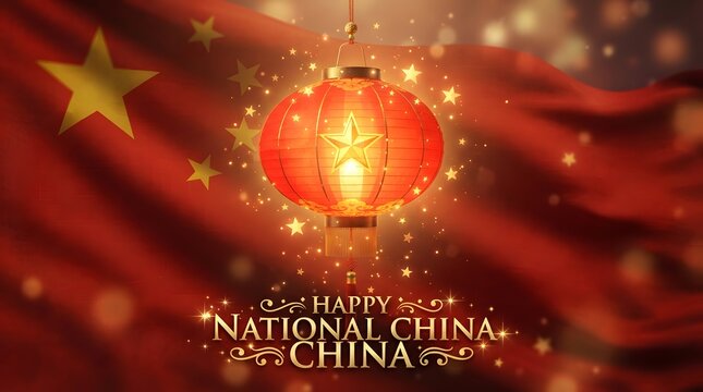 A beautiful festive background featuring a glowing red lantern and the flag of china celebrating the important annual public holiday known as national day china