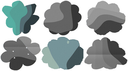 Fototapeta premium A retro risograph-style collage of six daisy shapes in muted teal and gray tones.
