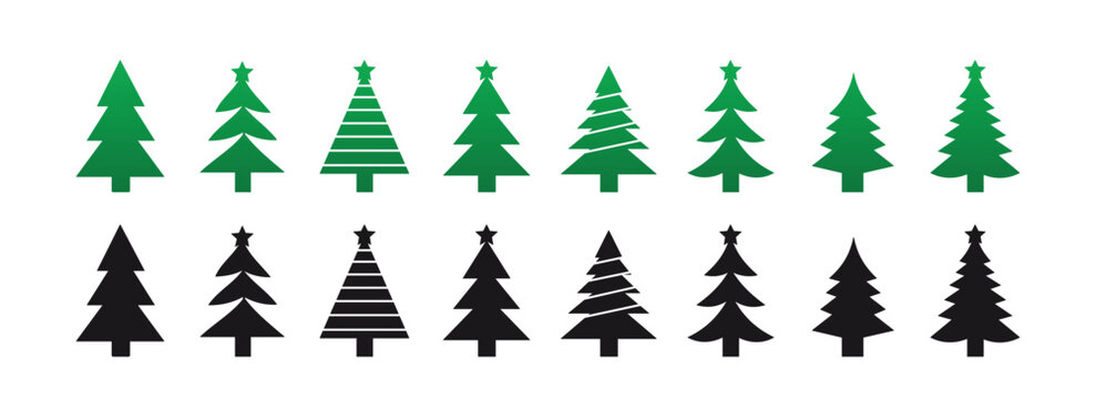 Christmas Tree Graphic Collection with Green and Black Holiday Silhouettes for Greeting Cards Posters and Seasonal Design Vector Collection Set