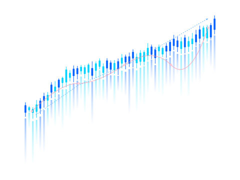 Stock Market Trading Chart with Rising Candlestick Graph and Trend Analysis Isolated Transparent Background