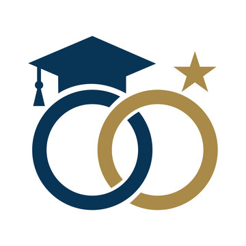 Graduation Cap Interlocking Circles and Star Education Partnership Logo Vector
