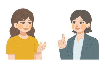 Fototapeta premium 笑顔で話し合いをする顧客の女性と、営業の女性のイラスト