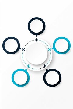 Modern interconnected circular icons with dotted lines and color contrast