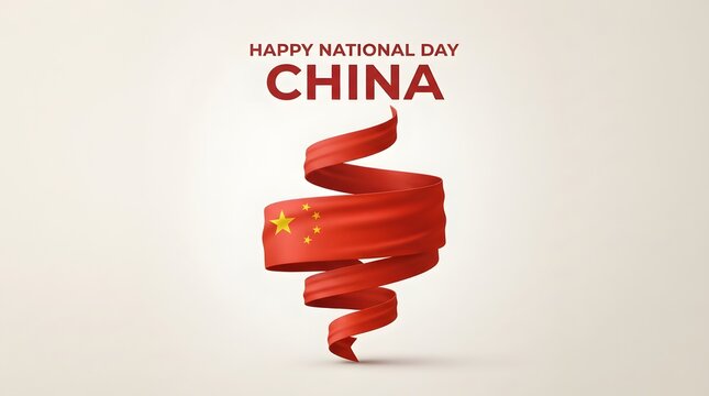 A festive 3d illustration celebrating national day china featuring a stylized red ribbon design isolated on a clean white background for holiday marketing promotional materials