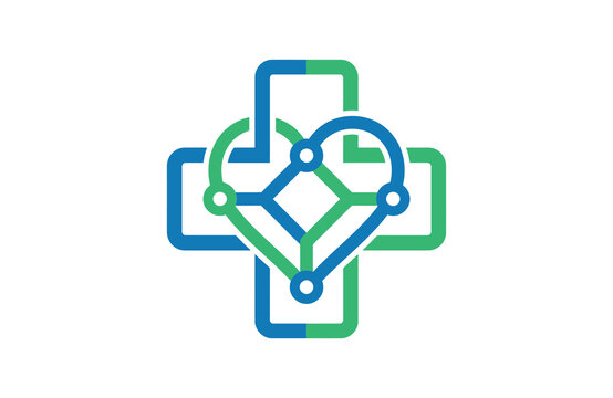 Medical health care cross symbol combined with heart shape illustration medical logo hospital sign