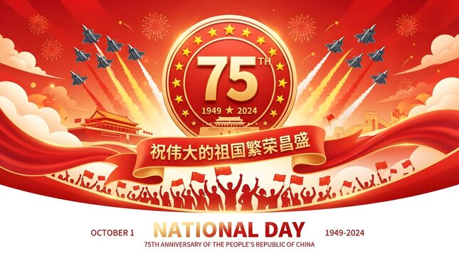 A festive illustration celebrating the seventy fifth anniversary of the founding of the peoples republic of china during the annual national day china holiday event