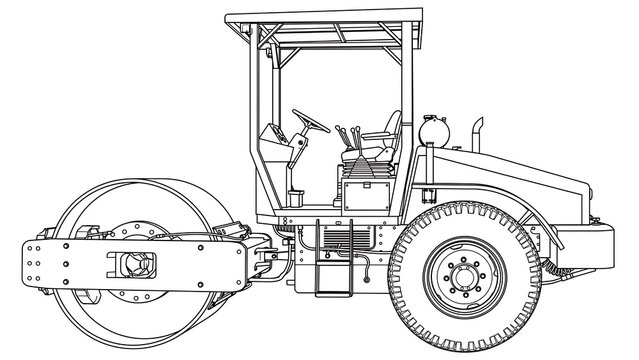 Road roller machine illustration white background.