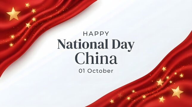 A festive background design featuring elegant red silk fabric drapes with golden stars to celebrate the important annual holiday of national day china event