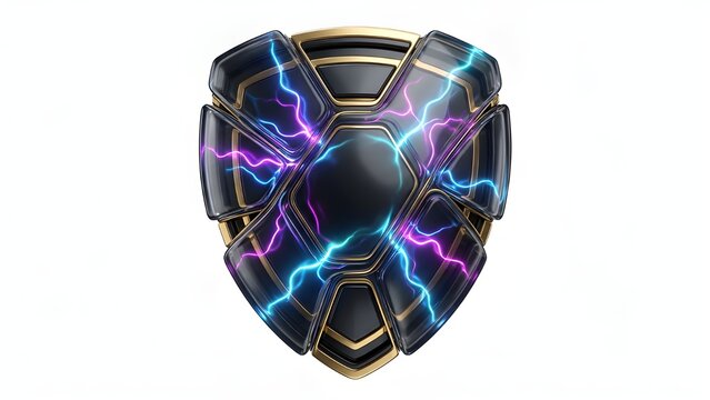 Luxury Black Gold Liquid Metal 3D Shield Render