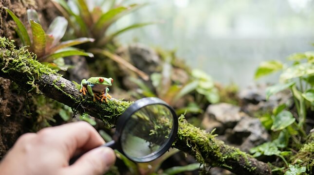 A curious frog observed in its naturalistic zoo enclosure representing the journey of wildlife exploration education and the wonder of nature frog zoo animal wildlife nature captive enclosure habitat