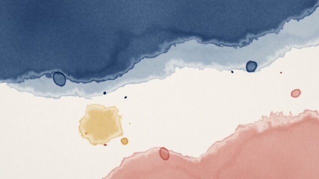 Watercolor wash background loop with indigo and blush pigment blooming on textured paper