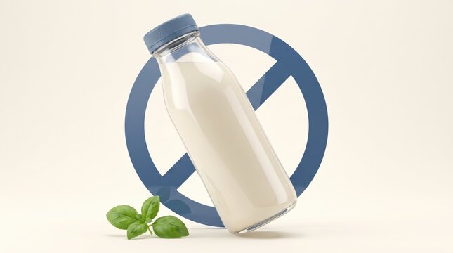 Glass bottle of milk with blue cap and no symbol
