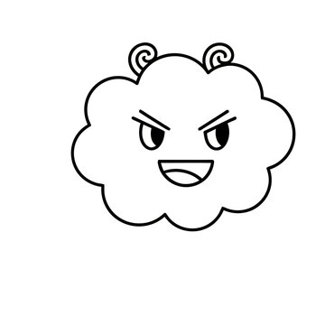 Cartoon cloud with angry face and curly horns