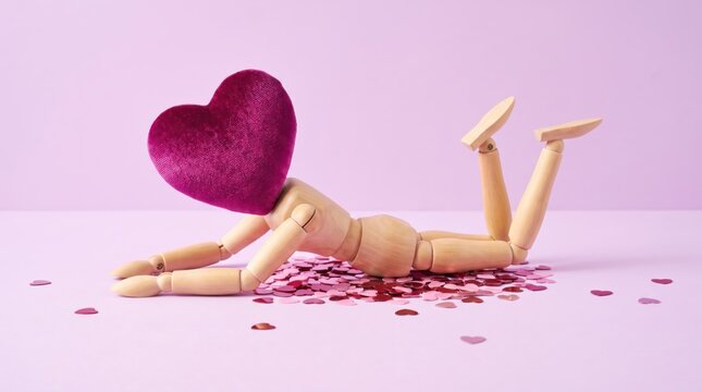 wooden mannequin with heart on Valentine's Day