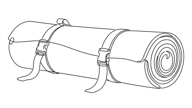 rolled sleeping bag with straps white background.