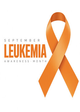 Orange awareness ribbon for leukemia awareness month in september featuring bold typography on a white background representing cancer support and health