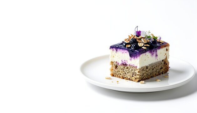 Haskap berry gourmet oat yogurt cake premium commercial food photography