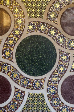 Ornate mosaic floor medallion with star pattern