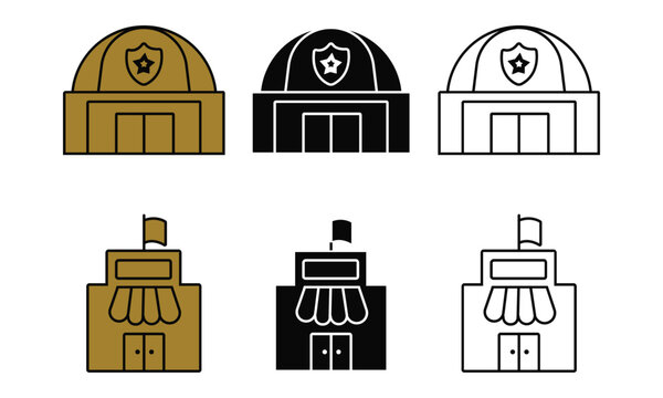 Collection of police station and school building in multiple styles and colors
