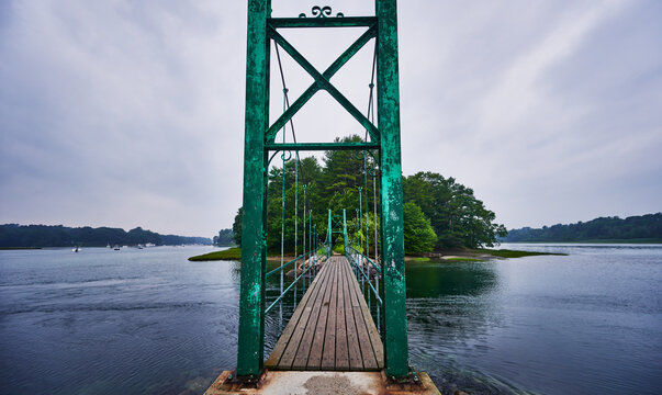 The historic Wiggly Bridge in York, widely known as one of the smallest suspension bridges in the world, York, Maine, New England, United States