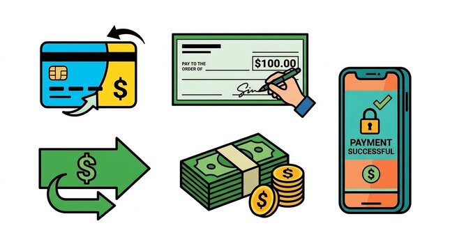 Payment methods and financial transaction icon set