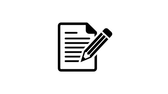 document edit icon isolated on white background, copy paste icon, black document and pencil icon isolated on white, file editing symbol simple black outline, document writing and edit icon