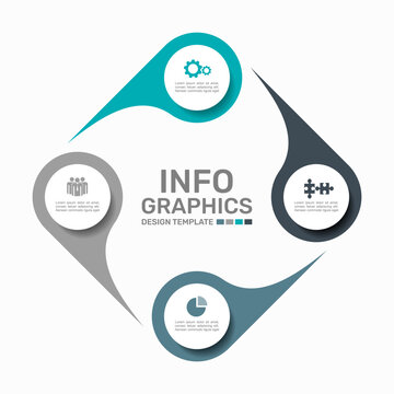 Circular business infographic template featuring interlocking fluid teardrop pin shapes. Vector illustration.