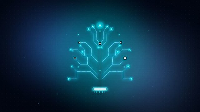 Blue abstract circuit board electronic hi-tech growing tree