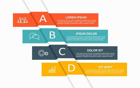 Vertical infographic template with ribbon path and numbered steps for business process workflow. Vector illustration.
