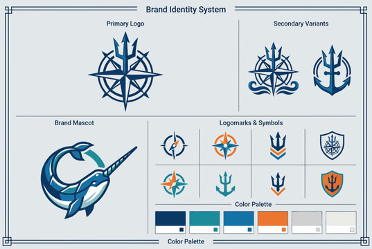 Maritime Company Branding Identity with Narwhal and Trident