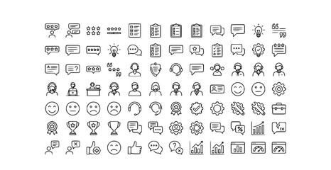 Fototapeta premium Customer Feedback and Support Line Icons Set, Review Survey and Satisfaction Outline Collection