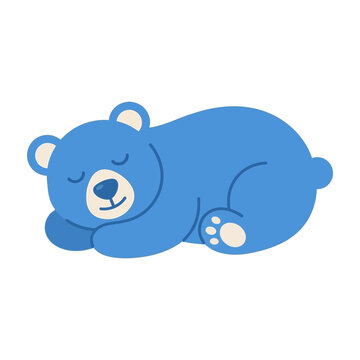 Cute blue bear sleeping peacefully with closed eyes and smile