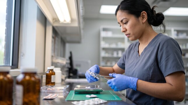 Blister pack partial fill preparation by pharmacy technician at dispensary