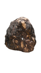 Fototapeta premium Single isolated natural stone piece with a dark. Textured mineral surface on a clean white background.