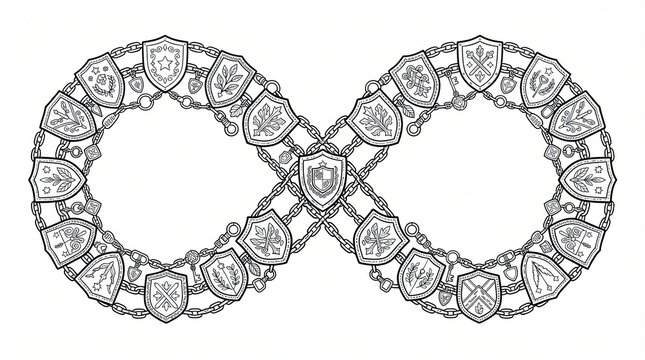 Infinity chain symbol made of heraldic shields for design elements
